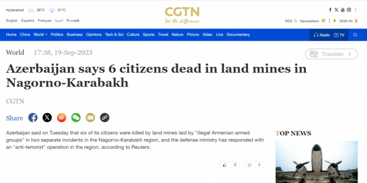 Chinese media outlets highlight Azerbaijan’s local anti-terrorist activities in Karabakh