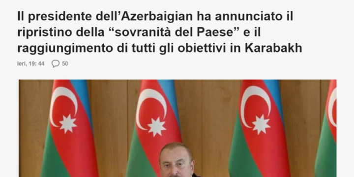 İtaliya saytları Prezident İlham Əliyevin xalqa müraciətini diqqətdə saxlayıb