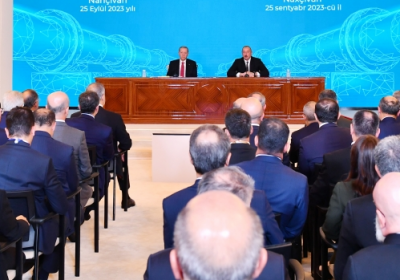 President Ilham Aliyev and President Recep Tayyip Erdogan are making press statements