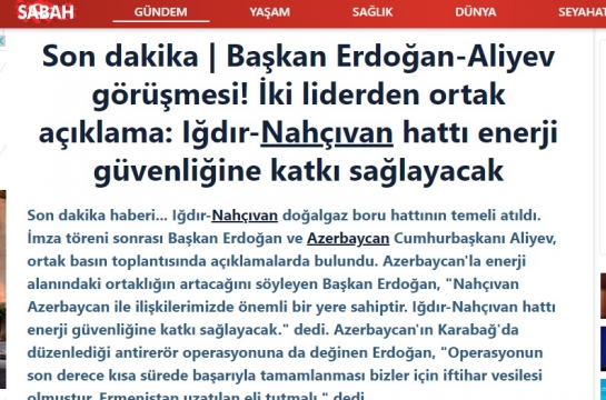 Türkiyə mətbuatı prezidentlər İlham Əliyev və Rəcəb Tayyib Ərdoğanın Naxçıvan görüşünə geniş yer verib
