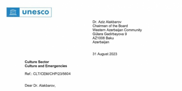 UNESCO positively responds to Western Azerbaijan Community’s appeal