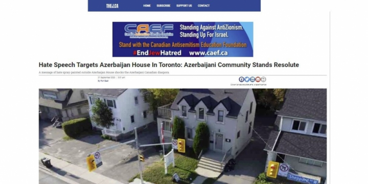 Kanadadakı yəhudi mediası Toronto Azərbaycan Evinə qarşı törədilən erməni təxribatından bəhs edib