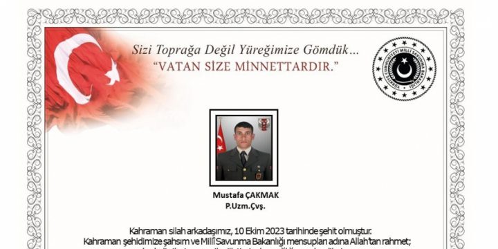 “Pəncə-Kilid” əməliyyatı bölgəsində türk əsgəri şəhid olub