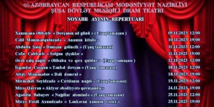 Şuşa Teatrı noyabr ayı üçün repertuar planını təqdim edib