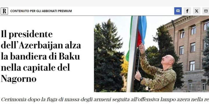 Italian newspaper: President Ilham Aliyev raised national flag of Azerbaijan in Khankendi city