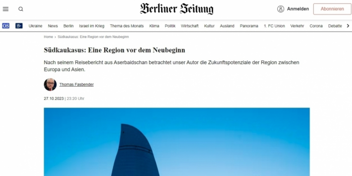 Berliner Zeitung publishes article on latest events in South Caucasus region