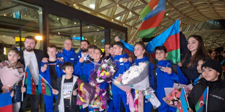 Birminqemdə medal qazanan gimnastlarımızı Vətənə qayıdıb