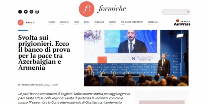 İtaliya qəzeti Azərbaycanın və Ermənistanın sülh istiqamətində atdıqları addımlardan yazıb