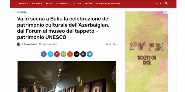 Baku-hosted Cultural Heritage Forum in Italian media spotlight