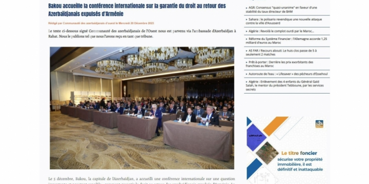 Right of return of Western Azerbaijanis in highlight of Moroccan media