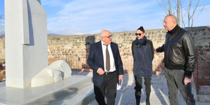 President Ilham Aliyev and First Lady Mehriban Aliyeva viewed ongoing repair and restoration works at the Imarat Complex in Aghdam