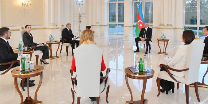 President of Azerbaijan Ilham Aliyev was interviewed by local TV channels