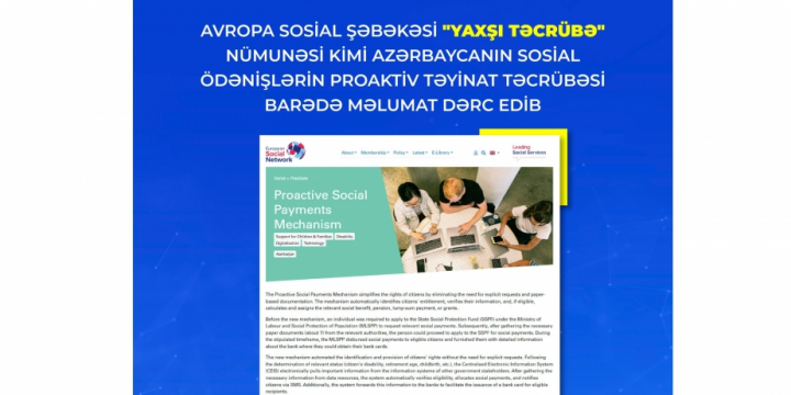 Avropa Sosial Şəbəkəsi Azərbaycanın sosial ödənişlərin proaktiv təyinat təcrübəsi barədə məlumat dərc edib