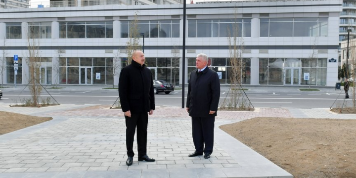 President Ilham Aliyev familiarized himself with construction and redevelopment works, as well as conditions created in Office building in Central Park Quarter of Baku White City