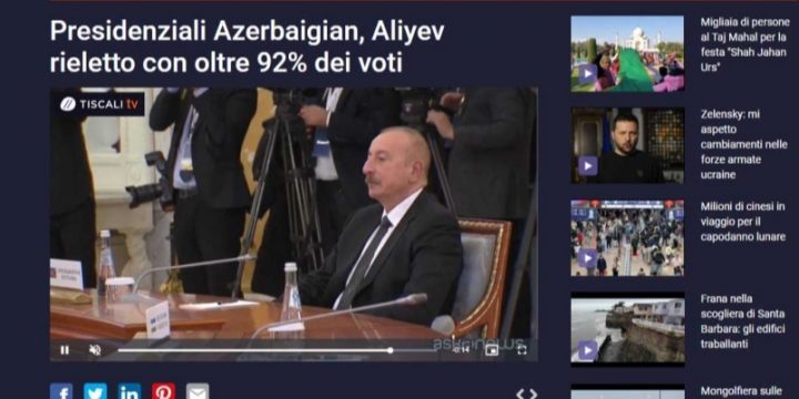 İtaliya mediası Prezident İlham Əliyevin seçkilərdəki inamlı qələbəsindən yazır