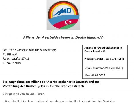 Alliance of Azerbaijanis in Germany issues appeal over presentation of “Cultural heritage of Artsakh” book