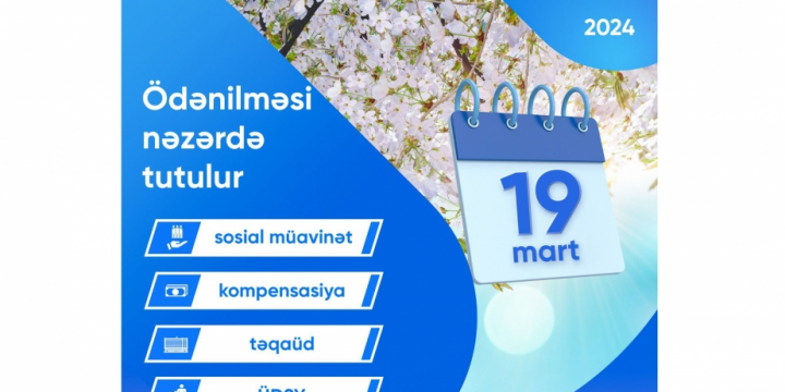 Bütün müavinət, təqaüd, kompensasiya və ünvanlı dövlət sosial yardımları martın 19-da ödəniləcək