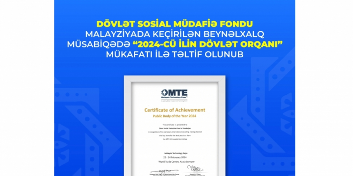 DSMF Malayziyada keçirilən beynəlxalq müsabiqədə uğur qazanaraq “2024-cü ilin Dövlət Orqanı” mükafatı ilə təltif olunub