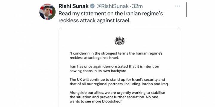 Britaniyanın Baş naziri İranın İsrailə hücumunu qınayıb