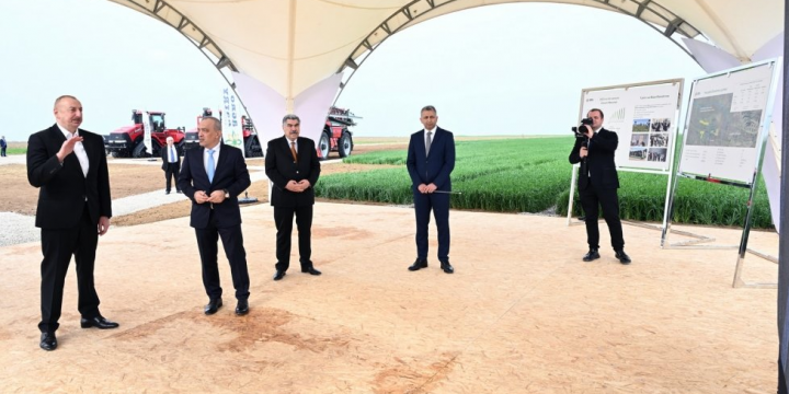 President Ilham Aliyev visited complex of irrigation facilities aimed at delivering water to land owned by “Agro Dairy” LLC in Hajigabul