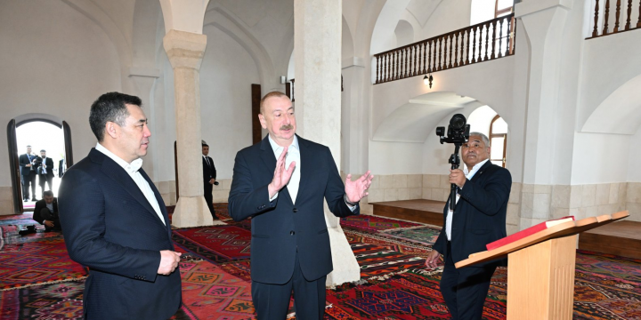 Prezident İlham Əliyev və Prezident Sadır Japarov Ağdam Cümə məscidinin bərpadan sonra açılışında iştirak ediblər