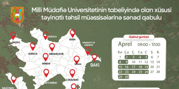 Milli Müdafiə Universiteti tabeliyində fəaliyyət göstərən xüsusi təyinatlı təhsil müəssisələrinə sənəd qəbulunun vaxtı uzadılıb