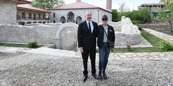 President Ilham Aliyev inspected ongoing restoration work at the Ashaghi Govhar Agha Mosque in Shusha