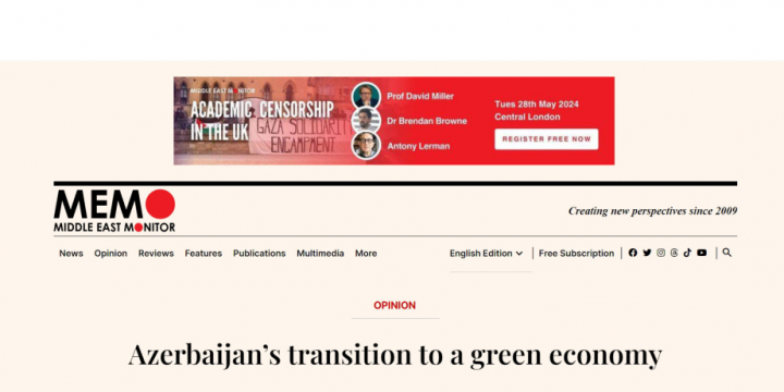 “Middle East Monitor” jurnalı Azərbaycanın yaşıl iqtisadiyyata keçid prosesindən yazıb