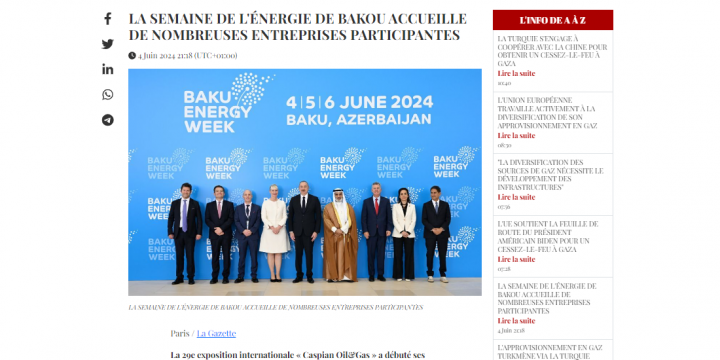 “La Gazette du Caucase”: Bakı Enerji Həftəsinə beynəlxalq diqqət ilbəil artır