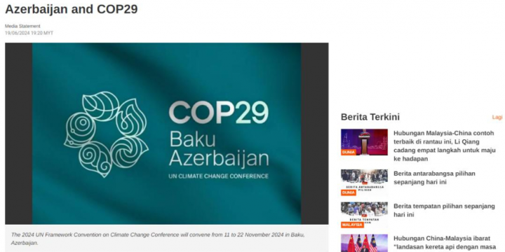 Malaysian news portal publishes article headlined “Azerbaijan and COP29”