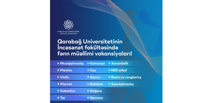 Qarabağ Universitetinin İncəsənət fakültəsində müəllim vakansiyası elan olunur