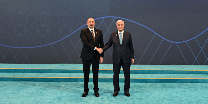 President Ilham Aliyev arrived at “Palace of Independence” to attend “SCO plus” format meeting in Astana