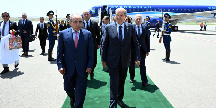 President of Turkish Republic of Northern Cyprus Ersin Tatar arrives in Fuzuli district 