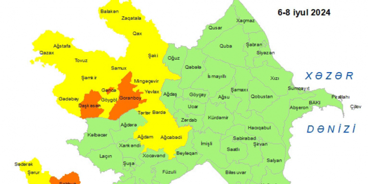 Küləklə bağlı sarı və narıncı xəbərdarlıq edilib