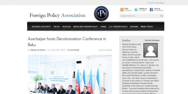 US Foreign Policy Association: Azerbaijan hosts Decolonization Conference in Baku
