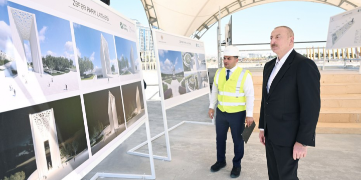 Prezident İlham Əliyev Bakıda Zəfər parkında aparılan tikinti işləri ilə tanış olub