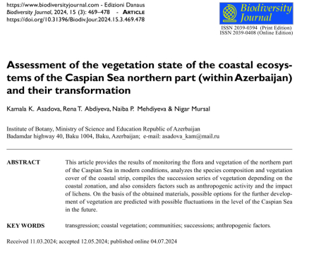 Xəzər dənizinin şimal hissəsinin sahilyanı ekosistemləri ilə bağlı tədqiqat aparılır