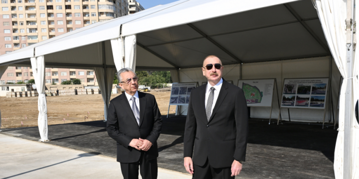 President Ilham Aliyev inspected construction progress of new park near “Ganjlik” metro station in Baku