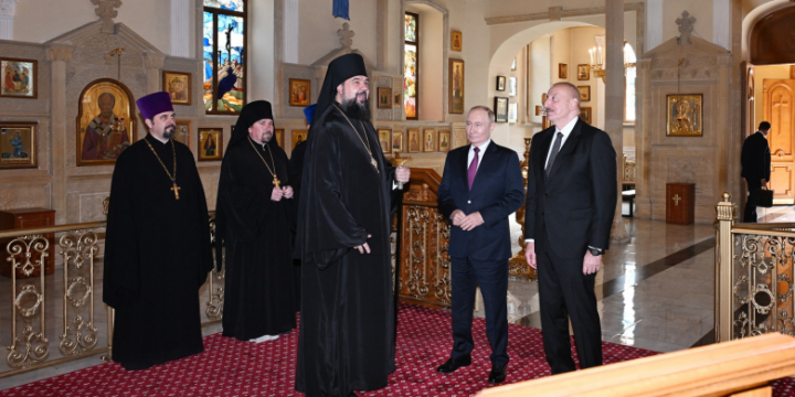Azerbaijani and Russian Presidents visited Holy Myrrhbearers Cathedral