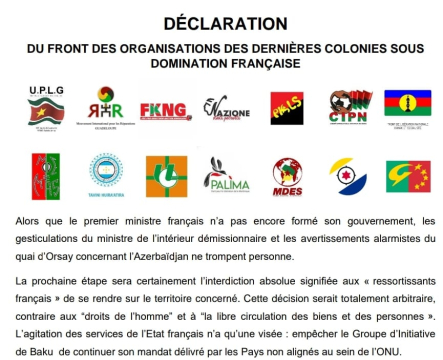 Liberation Front of French Colonies responds to statement issued by French Ministry for Europe and Foreign Affairs regarding travel warning for Azerbaijan