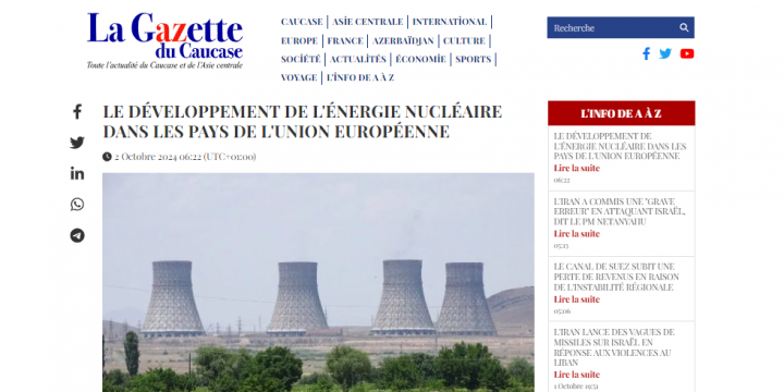 “La Gazette du Caucase”: Azərbaycan vasitəsilə tranzit Avropanın nüvə enerjisi üçün açar faktordur