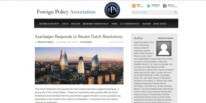 US Foreign Policy Association: Azerbaijan responds to recent Dutch resolutions