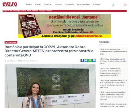 Romanian media publishes articles on active participation of country’s delegation in COP29