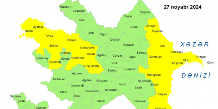Küləkli hava şəraiti ilə bağlı sarı xəbərdarlıq verilib