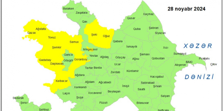 Bəzi bölgələrdə gözlənilən küləkli hava şəraiti ilə bağlı sarı xəbərdarlıq verilib