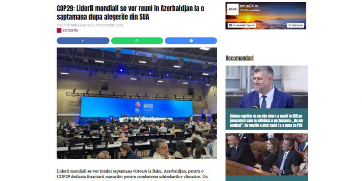 Romanian media highlights Azerbaijan’s role as host of COP29