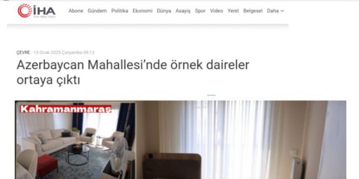 Türkiyə mediası Kahramanmaraşdakı “Azərbaycan” məhəlləsində ilk hazır mənzilləri nümayiş etdirib