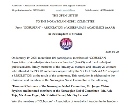 Resolution on 20 January tragedy addressed to Norwegian Nobel Committee