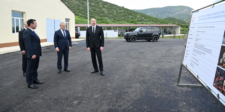 Prezident İlham Əliyev “Qoç Ət” Kəndli Fermer Təsərrüfatı MMC-nin Xocalının Xanabad kəndindəki heyvandarlıq kompleksinin açılışında iştirak edib