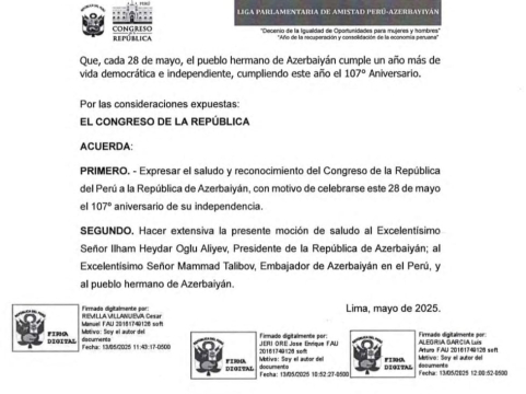Peruvian Congress adopts statement on 107th anniversary of Azerbaijan Democratic Republic